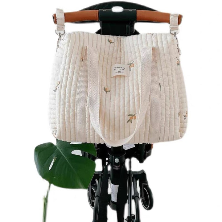 Quilted Convertible Diaper Backpack with Embroidered Animal Appliqué and Stroller Hook