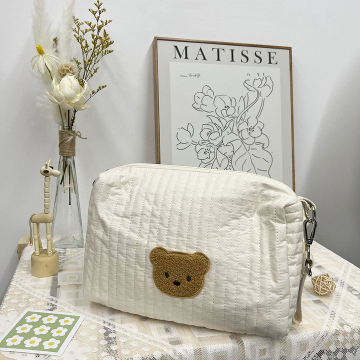 Quilted Insulated Changing Crossbody Bag with Teddy Applique