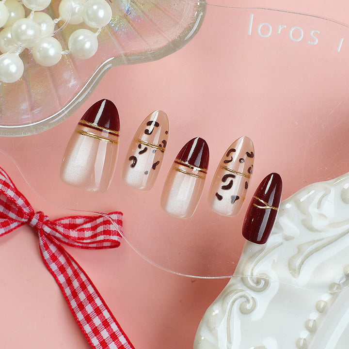 Elegant Press-On Nail Set with Geometric and Metallic Designs