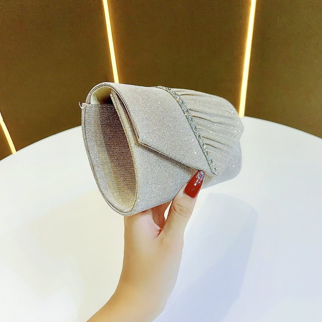 Pleated Evening Clutch Bag with Crystal Accent