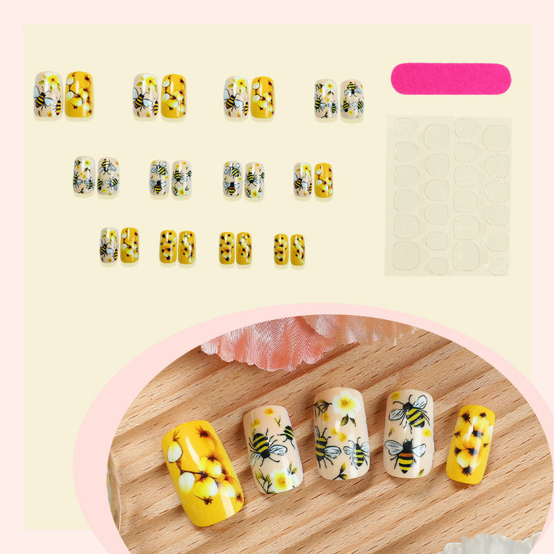Artificial nail set with floral and bee motifs Kalsten