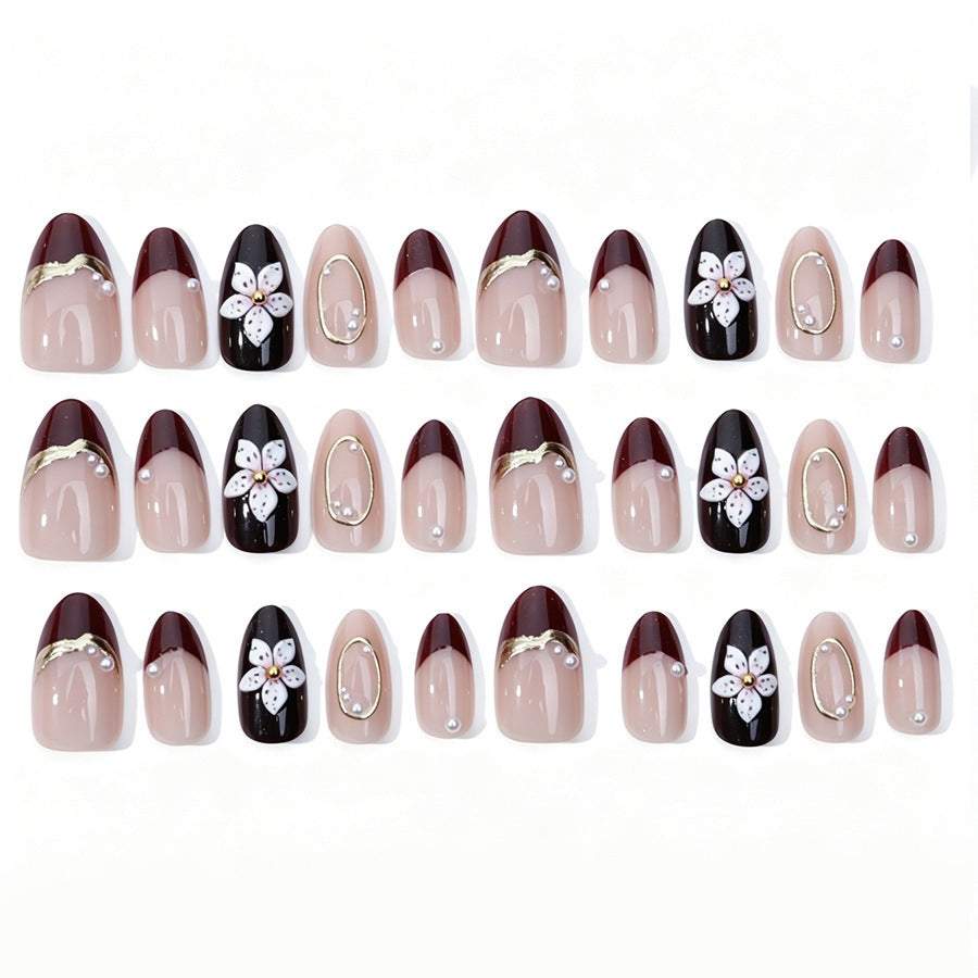Artificial nail set with elegant flower and glitter details Kalsten