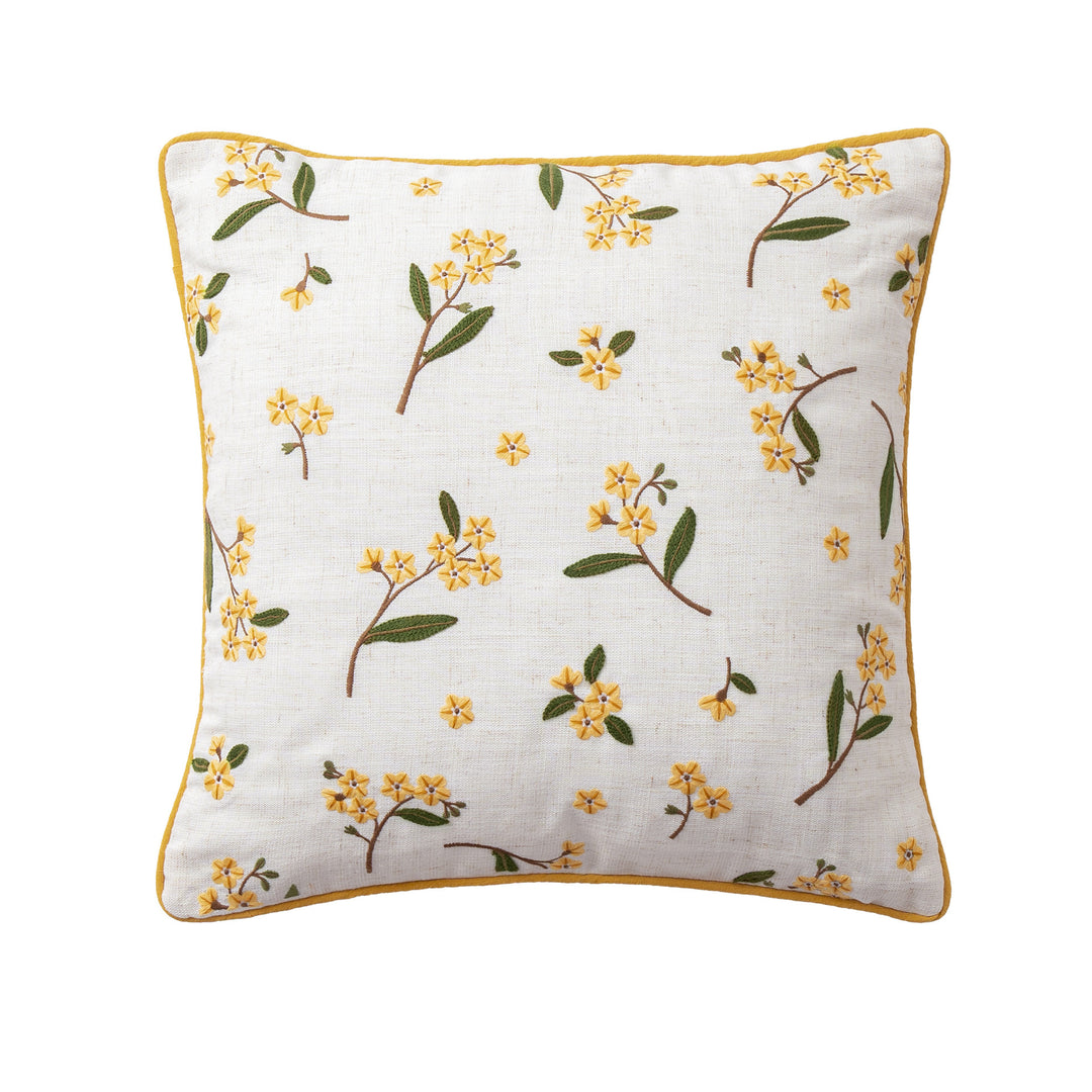 Hand-tufted square decorative cushion cover with floral chenille appliqué