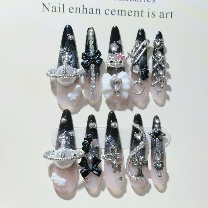 Gothic-Inspired Decorative Press-On Nail Set