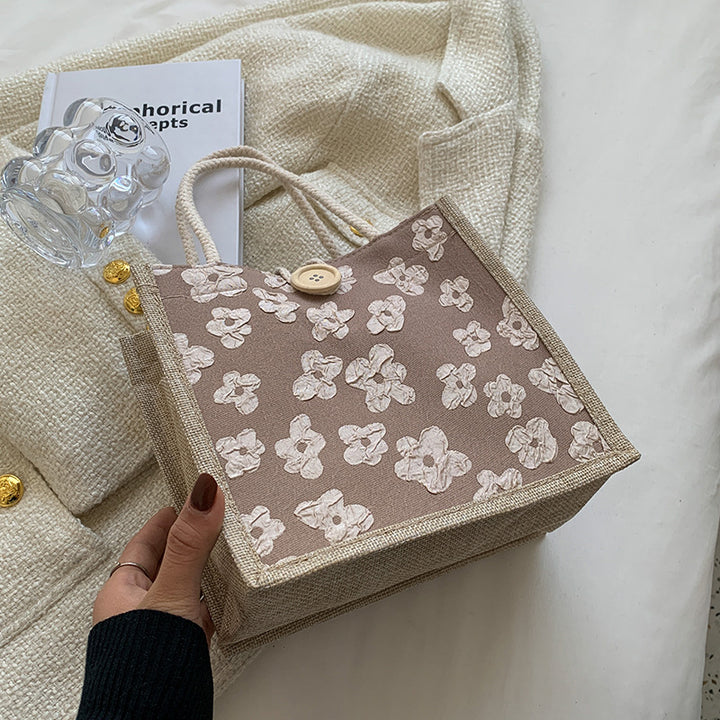 Floral Motif Cotton Tote Bag