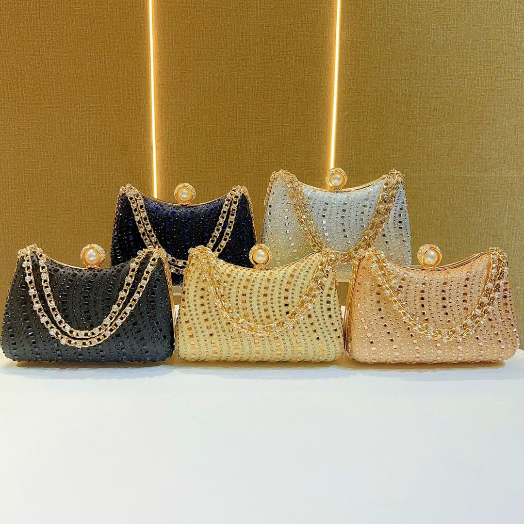 Pearl-Accented Beaded Evening Clutch