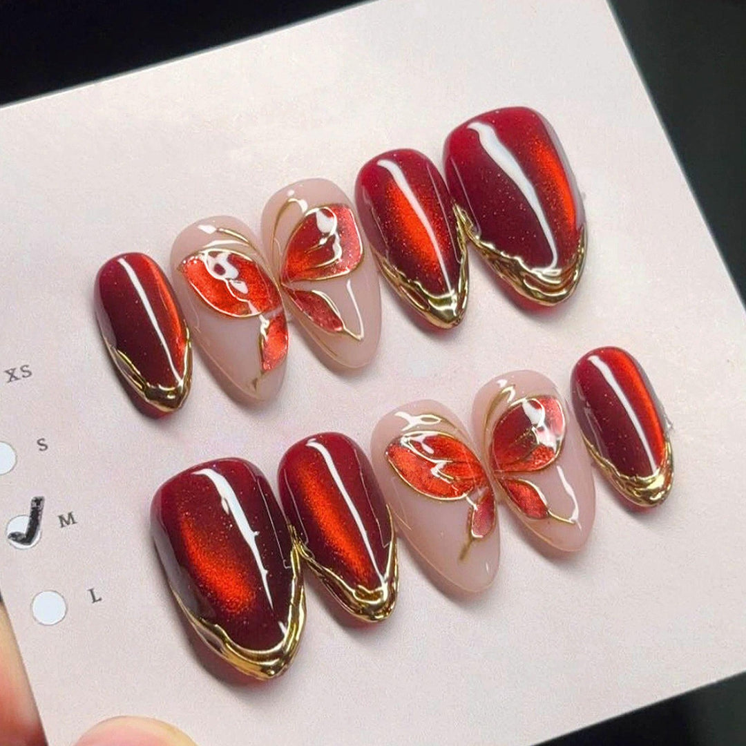 Artistic Press-On Nail Set with Floral Accents