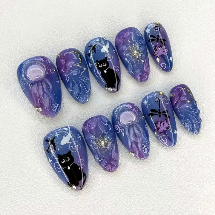 Artistic Ocean-Inspired Press-On Nails