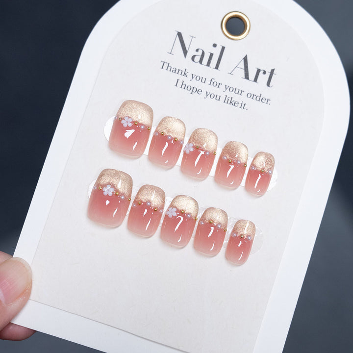 Floral-Accent Glossy Press-On Nails