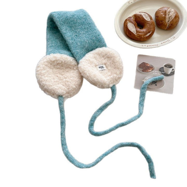 Faux-Shearling Lined Knitted Ear-Warmer Scarf Headband with Long Ties Kalsten
