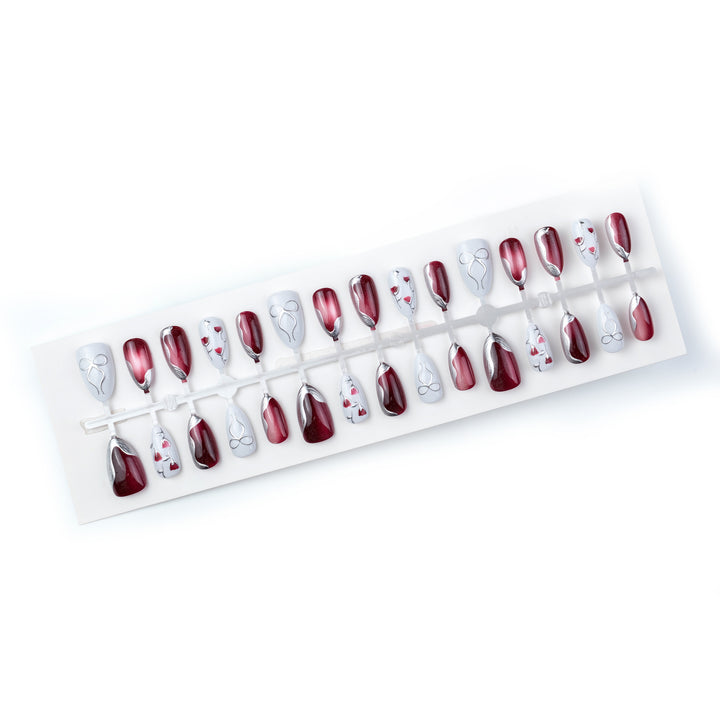 Elegant Artistic Press-On Nail Set with Glossy Finish and Floral Accents Kalsten