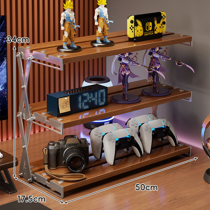 Triple-Tier Wooden Desktop Display & Gaming Controller Organizer
