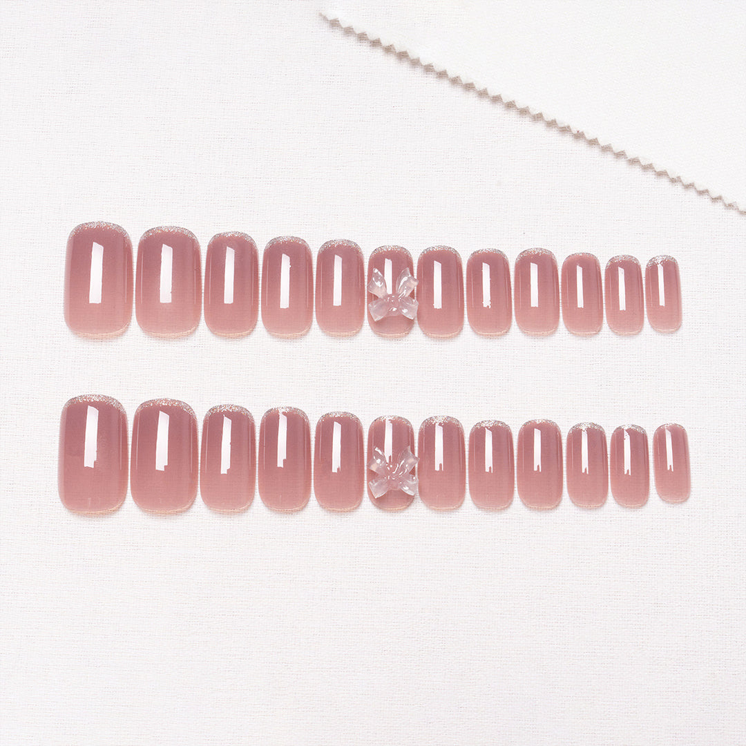 Elegant Press-On Nail Art Set with Bow Accents