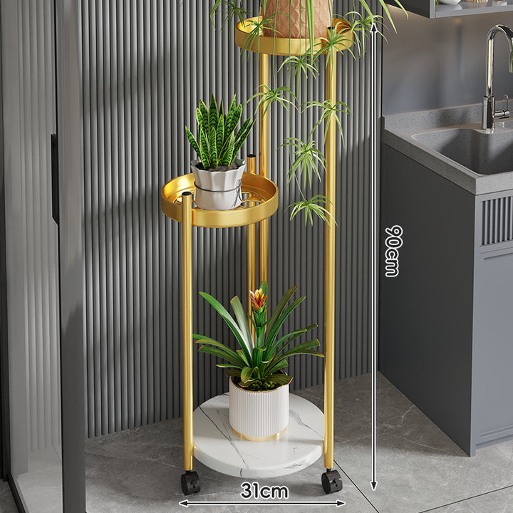 Rolling Vertical Plant Stand with Marble-Effect Base and Locking Casters