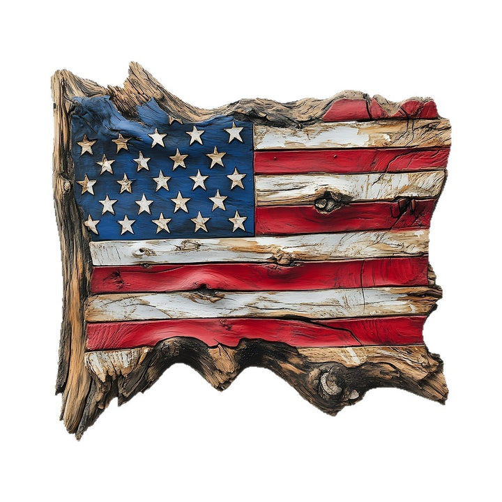 Unisex nan hand-finished rustic driftwood flag wall plaque with carved star relief and natural bark edge Kalsten