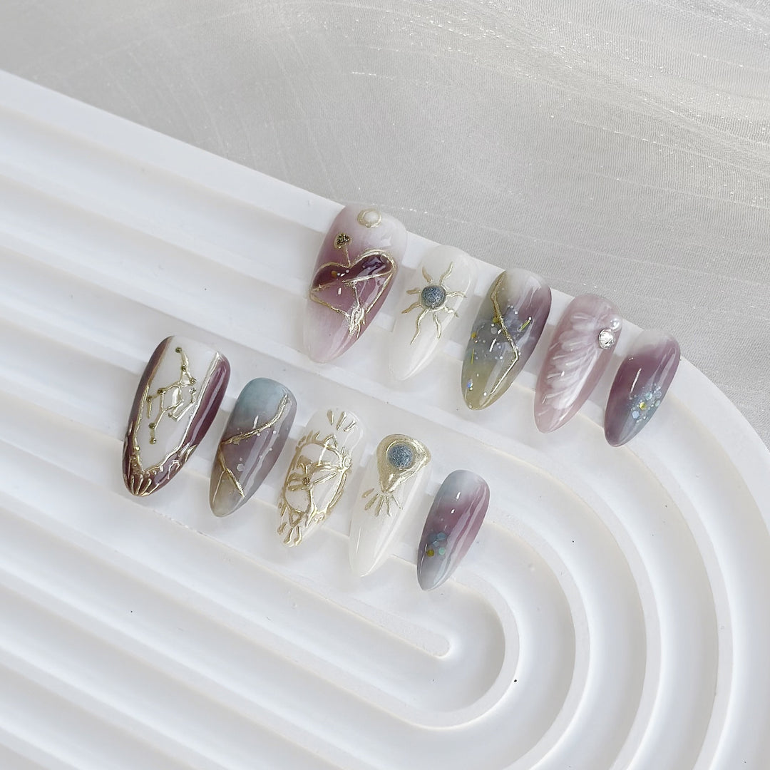Celestial-Inspired Artful Press-On Nails