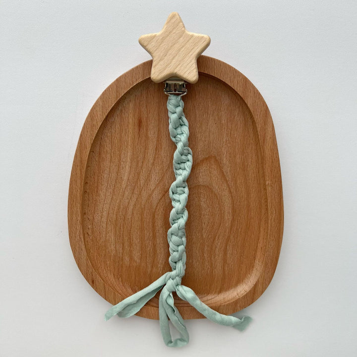 Braided Cotton Pacifier and Teether Clip with Wooden Star Clamp