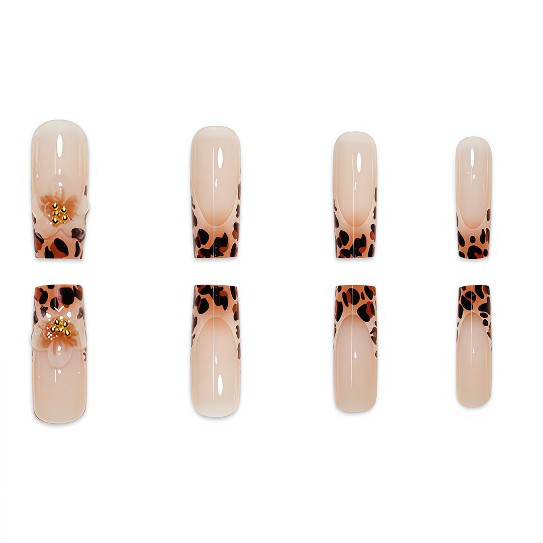 Premium Decorative Press-On Nail Art with Leopard Print Accents Kalsten