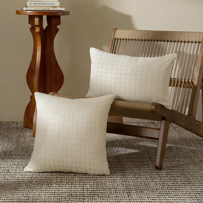 Square decorative pillow with woven triangle structure and removable cover