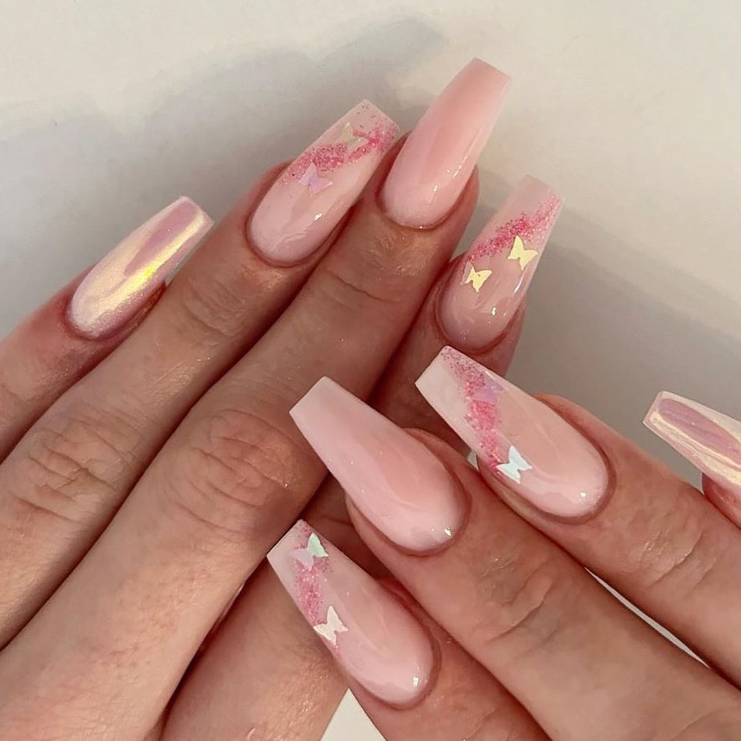 Artful Gel Nails with Elegant Floral Design and Glitter Accents Kalsten