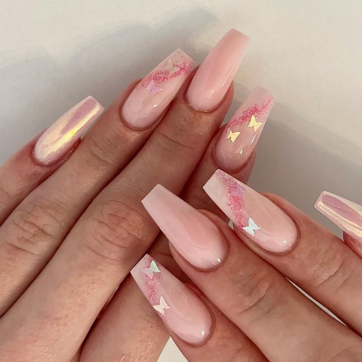 Artful Gel Nails with Elegant Floral Design and Glitter Accents Kalsten