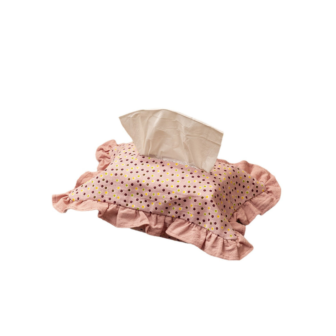 Romantic fabric tissue box cover with ruffles and floral print Kalsten