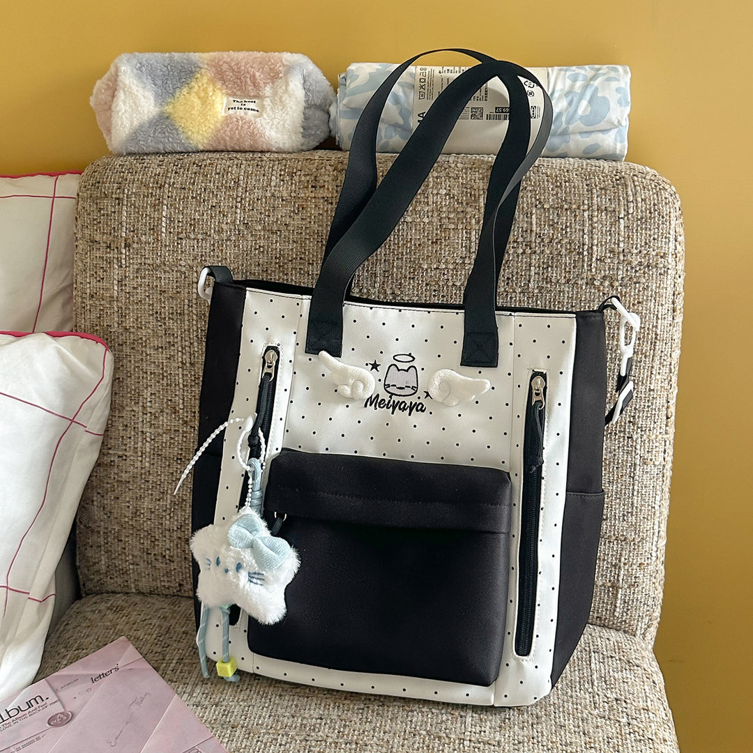 Stylish Dot-Printed Backpack with Decorative Accents Kalsten