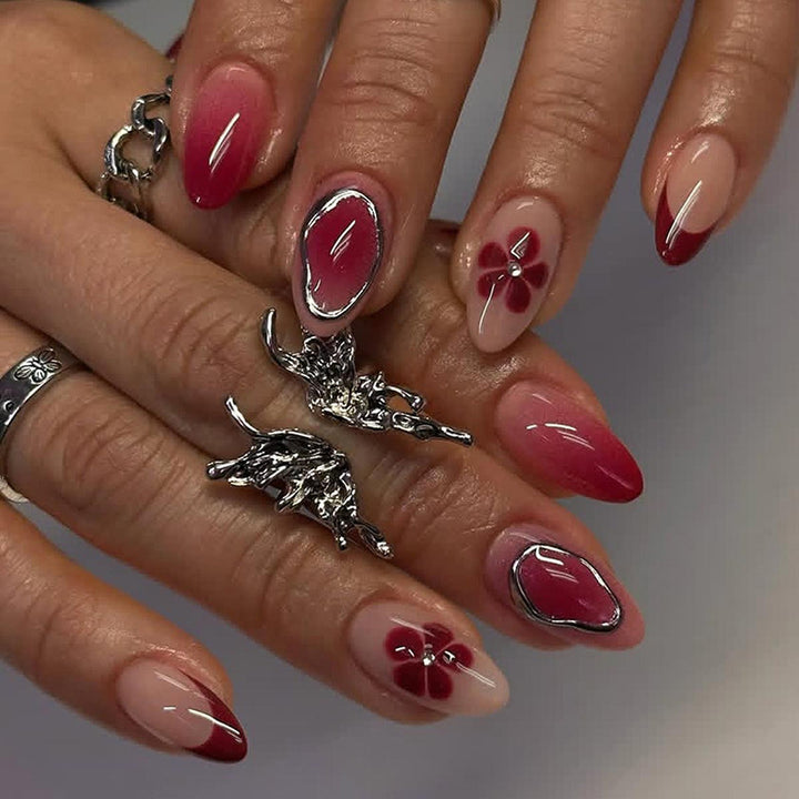 Artificial nail set with elegant flower and ombre accents Kalsten