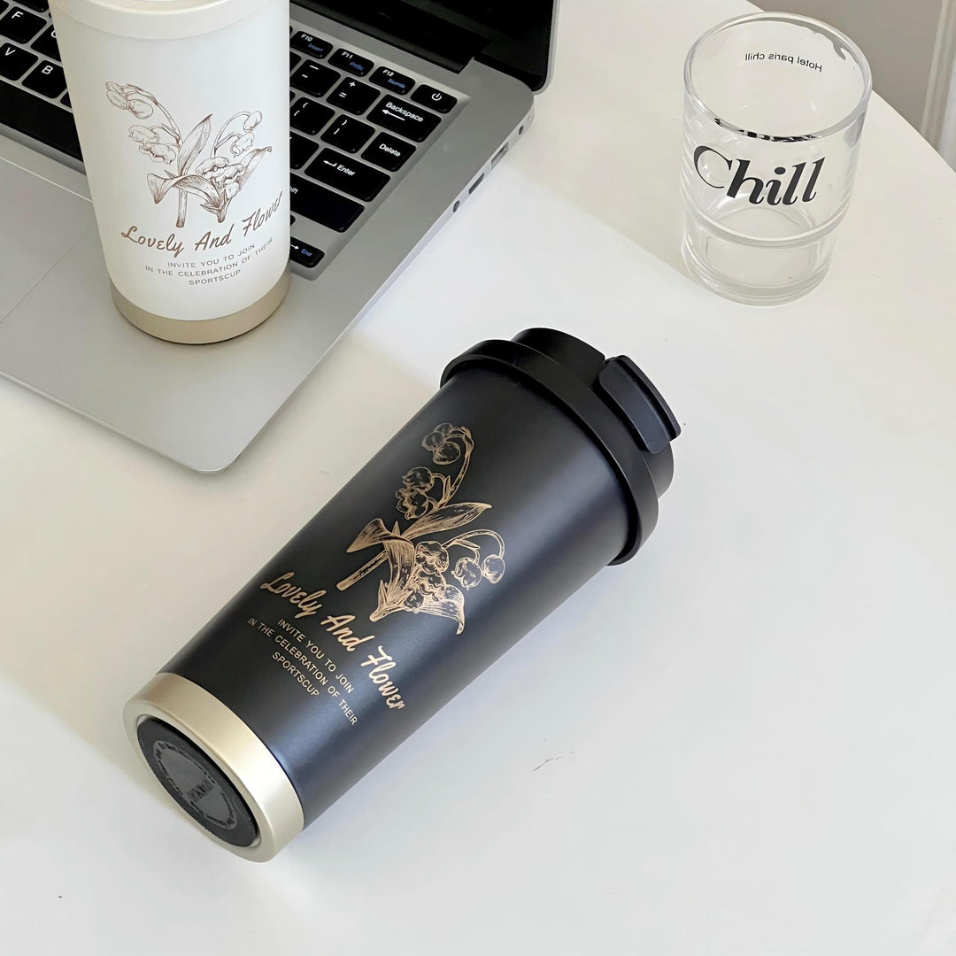 Women Travel Mug with Elegant Flower Illustration Kalsten