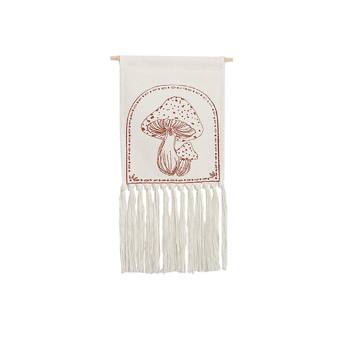Cotton wall hanging with hand-drawn palm motif and long fringes