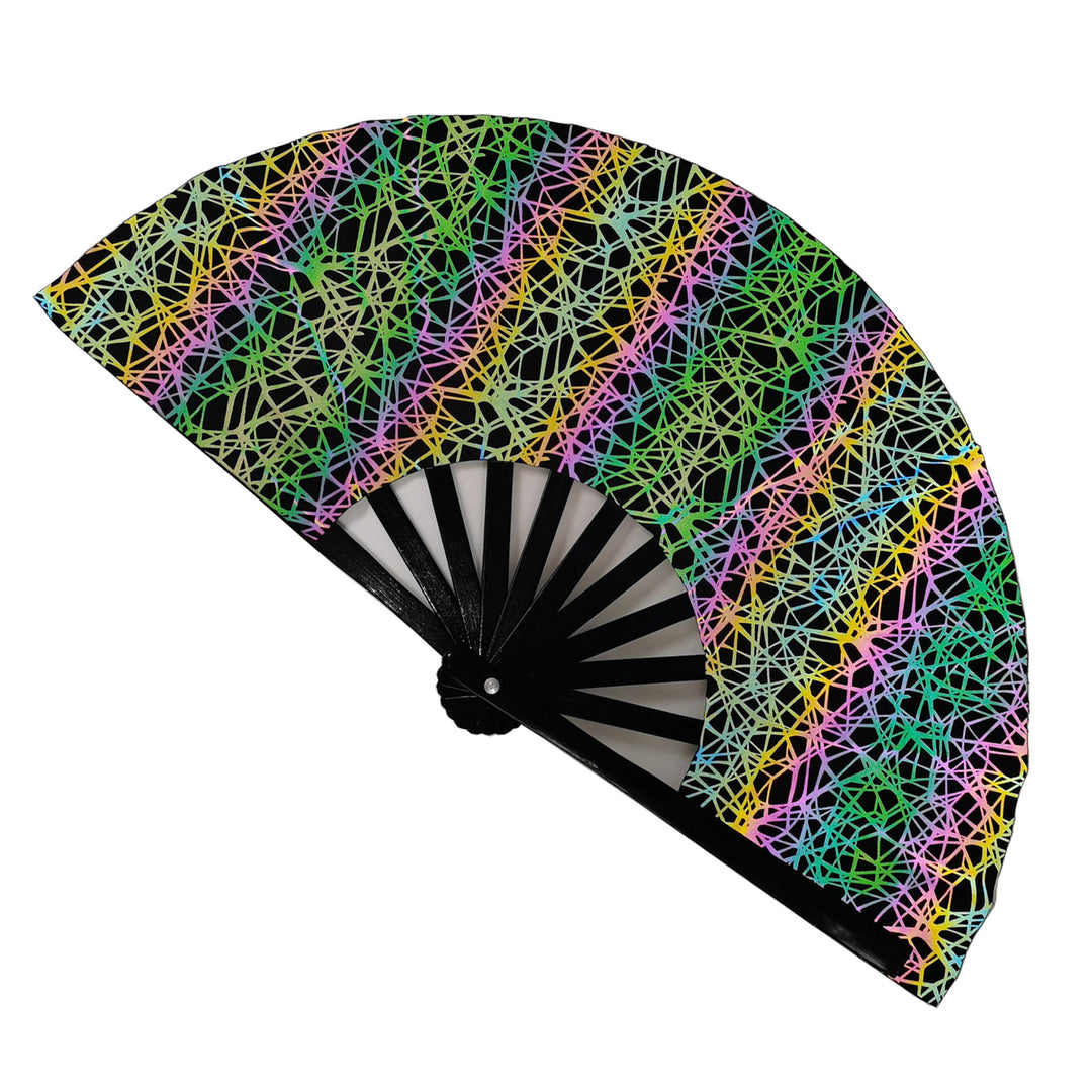 Ladies fan made of lightweight fabric with colorful geometric design Kalsten