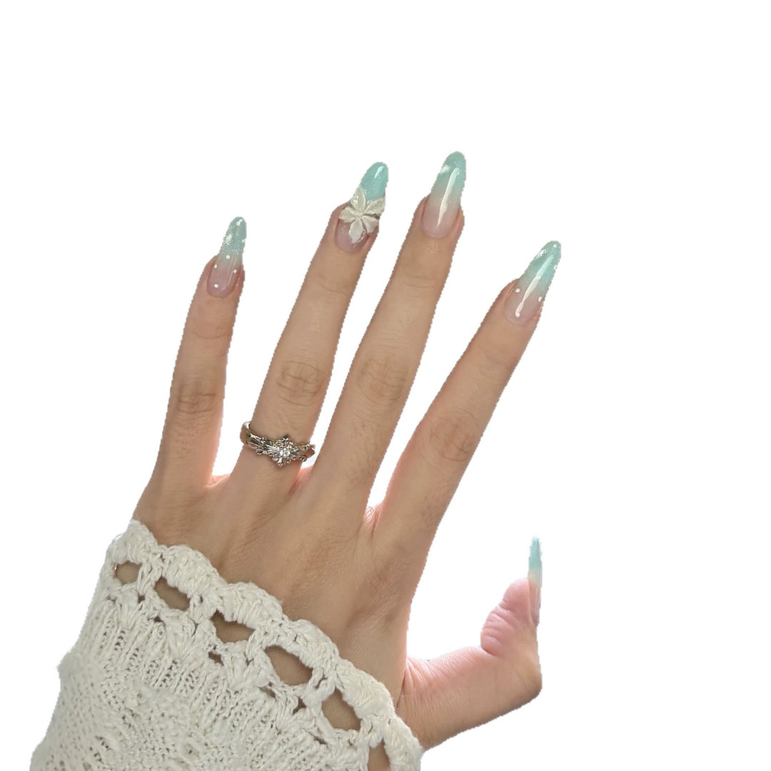 Artistic Press-On Nail Art Set with Floral and Ombre Design