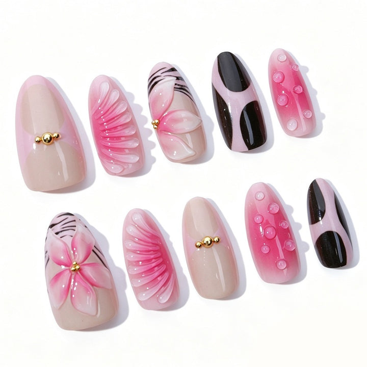 Acrylic nail set with filigree flower and glitter accents Kalsten