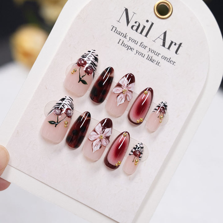 Artistic Stiletto Press-On Nails with Floral and Abstract Designs