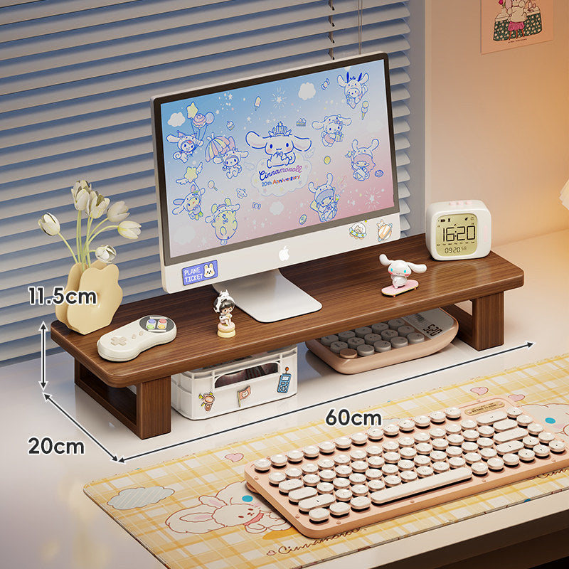 Bamboo Desktop Monitor Riser with Under-Shelf Keyboard Storage and Cable Management