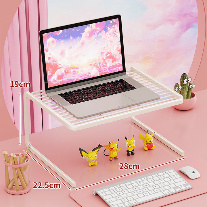 Tiered Adjustable Metal Laptop and Monitor Riser with Ventilated Slatted Shelves and Under-Storage Organizer