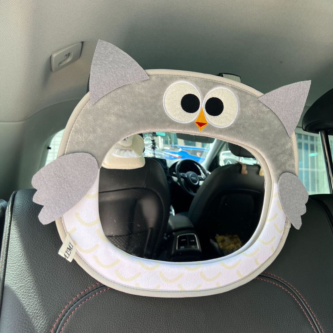 Rear-Facing Infant Car Mirror with Plush Owl Cover and Adjustable Strap