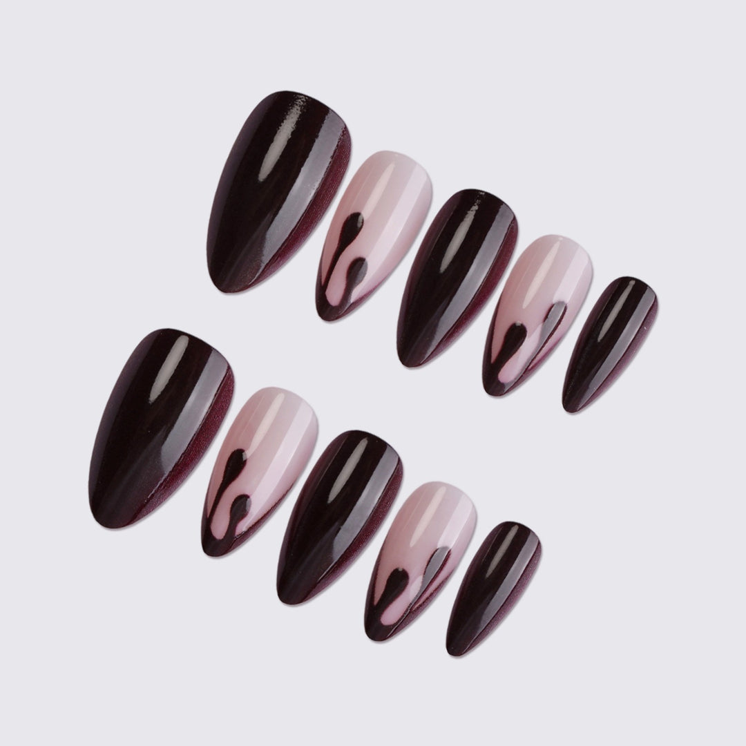 Acrylic Nail Set with Stylish Black-Pink Design Kalsten