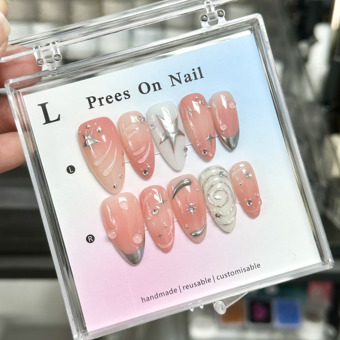 Artistic Press-On Nail Set with Customizable Design