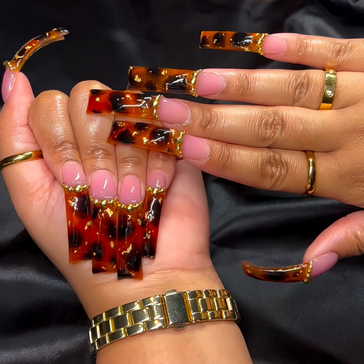 Intricate Tortoise Shell Acrylic Nail Extensions Kalsten