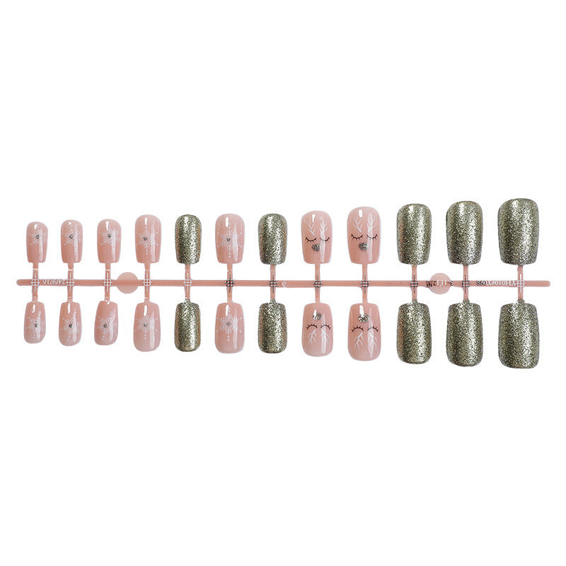 Artificial nail set with sparkling glitter and delicate designs Kalsten