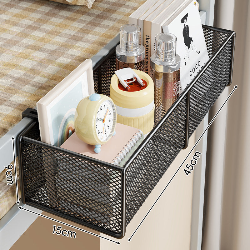 Clamp-On Bed Frame Hanging Mesh Organizer Basket with Rail Mount and Multipurpose Storage