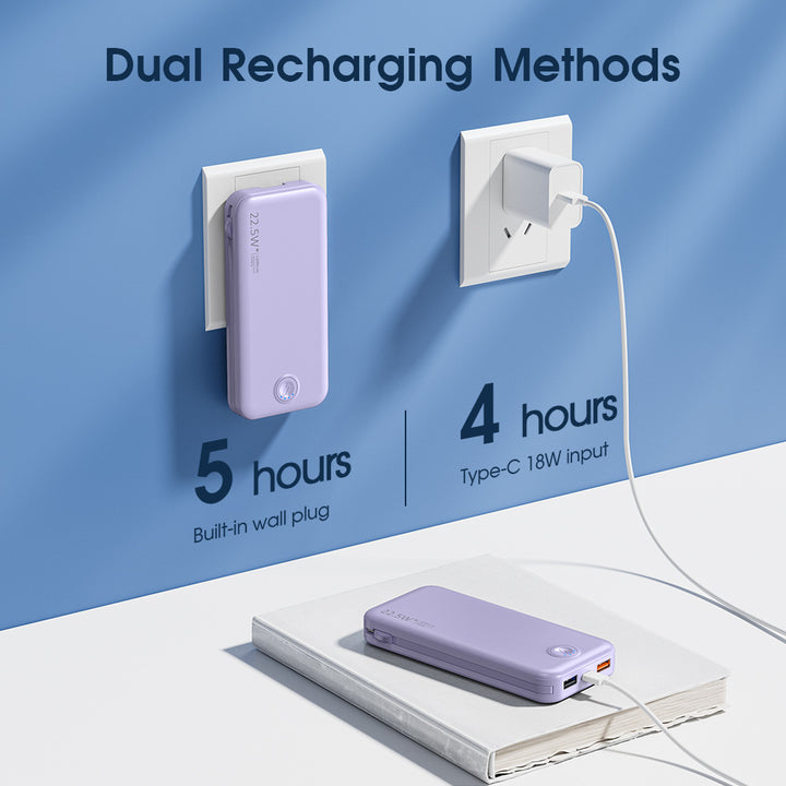 Powerbank with Integrated Wall Plug and Dual Charging Function Kalsten