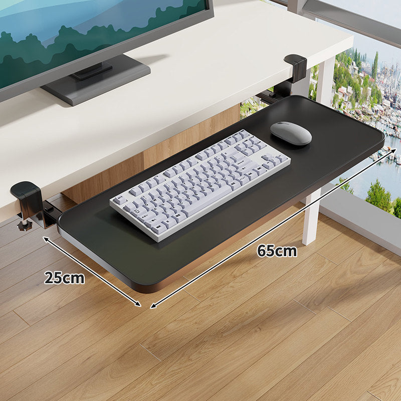 Clamp-Mounted Sliding Ergonomic Woodgrain Keyboard & Mouse Platform