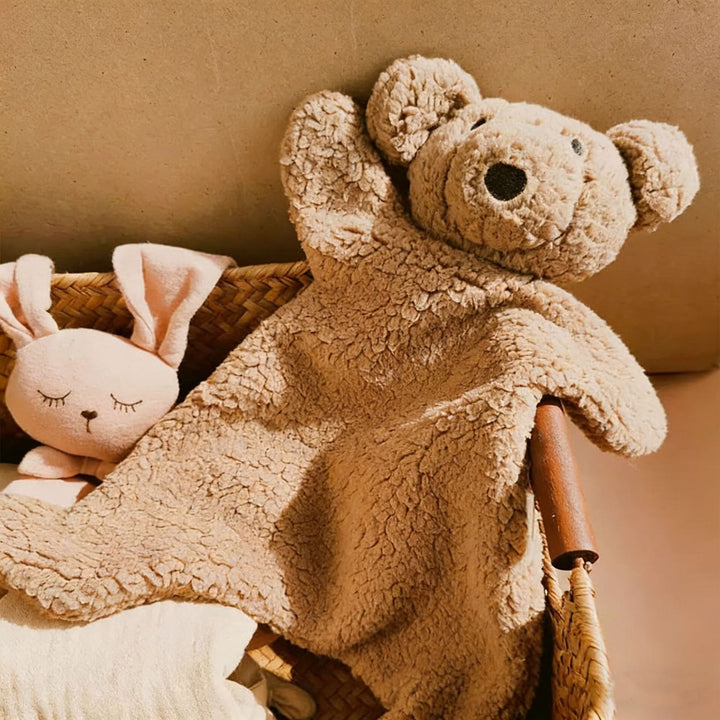 Handmade Organic Cotton Long-Leg Bunny Plush with Embroidered Overalls