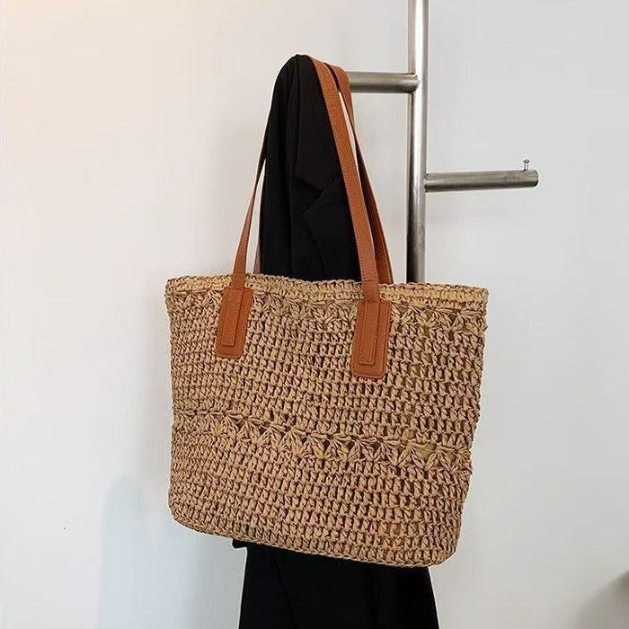 Handmade beach bag with wide leather handles Kalsten