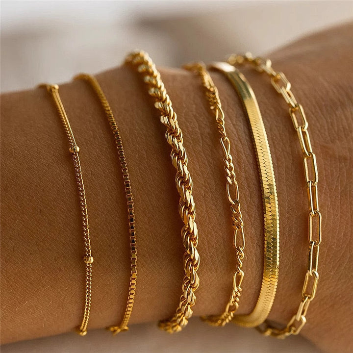 Multiple Textured Chain Bracelet Set Kalsten