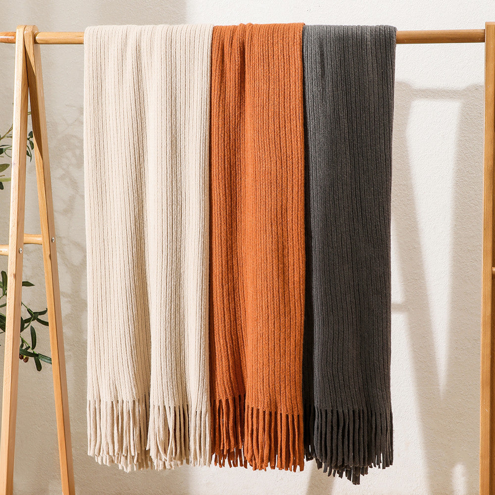 Luxurious Textured Knit Fringe Throw Blanket Kalsten
