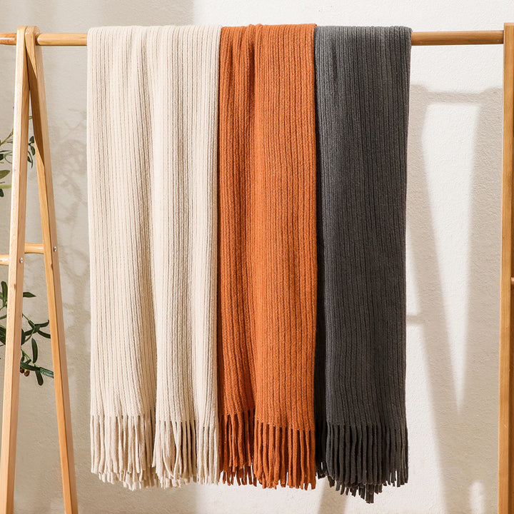 Luxurious Textured Knit Fringe Throw Blanket Kalsten