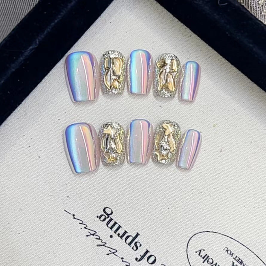 Premium Iridescent Nail Art Set with Gemstone Accents Kalsten